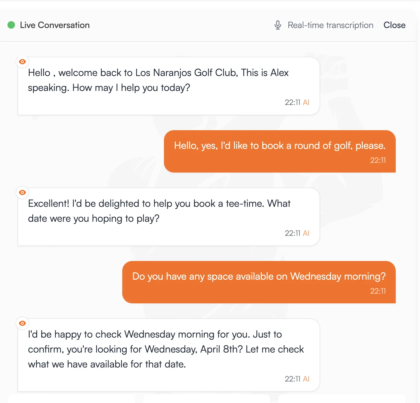 Live booking agent demo